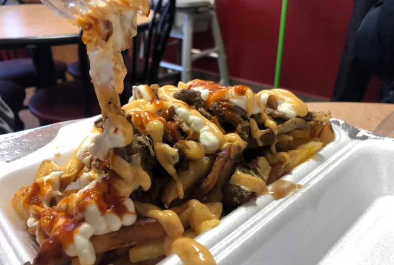 Poutine canadense com sobras de churrasco